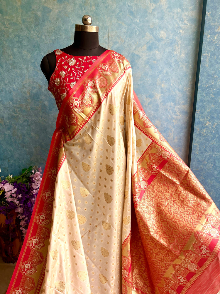 Golden Zari Red Soft Silk Sari