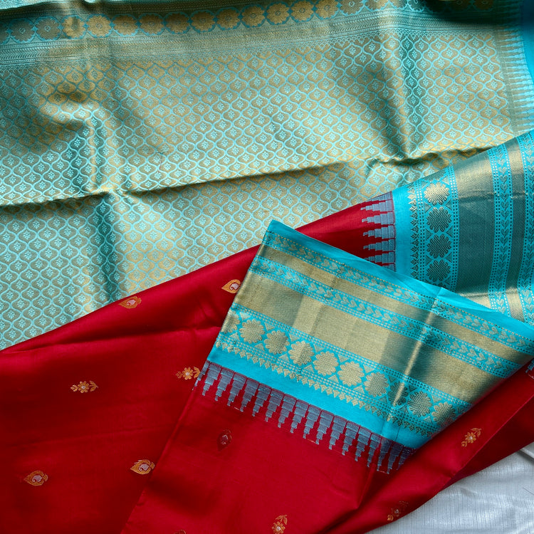 Red Kuttu Border Kanchi Silk Sari