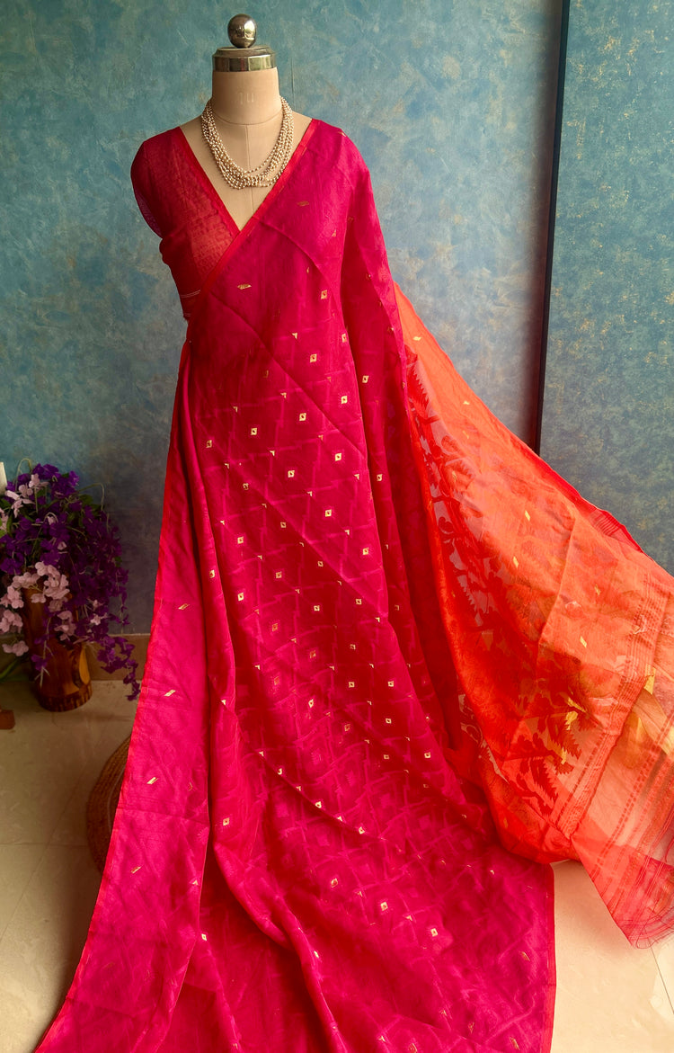 Pink Orange Soft Dhakai Jamdani
