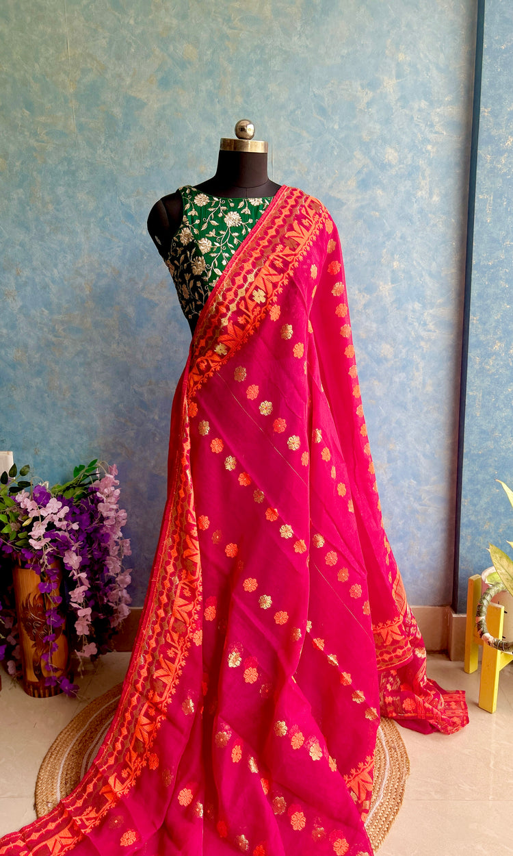 Pink Orange Soft Dhakai Jamdani