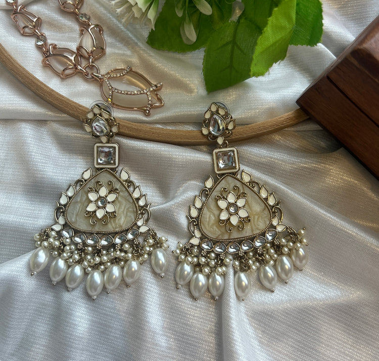 Eshaal - Milky White Earrings