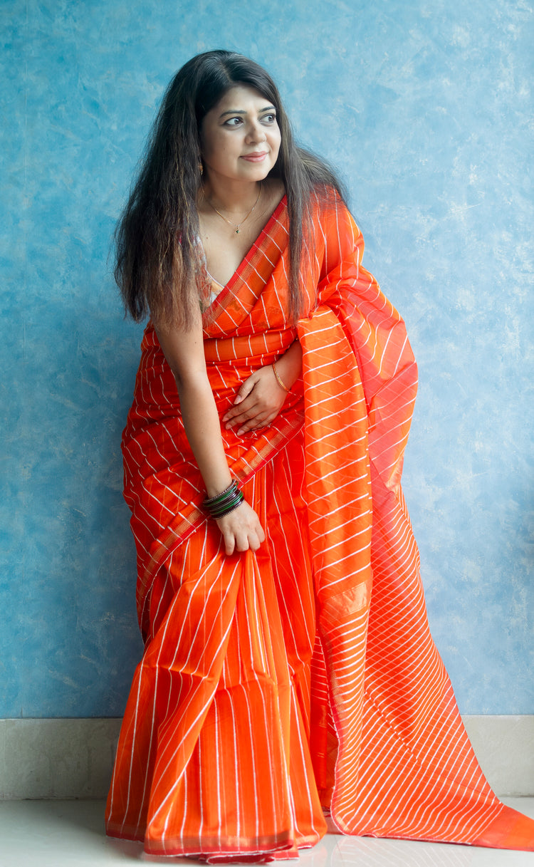 Orange Handwoven Maheshwari Sari
