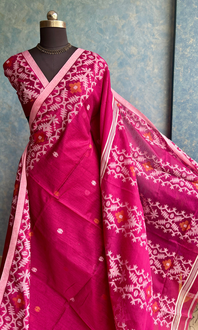 Raspberry Handloom Jamdani Saree