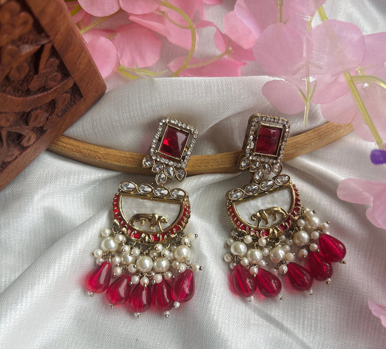Aks - Gold Plated Pink Earrings