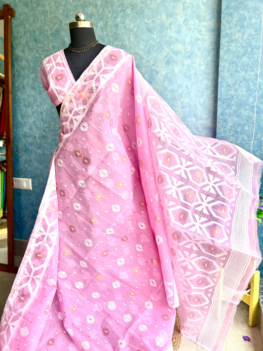 Light Pink & White Soft Dhakai Jamdani