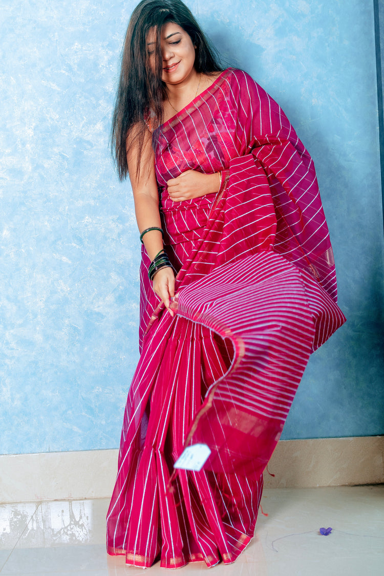 Raspberry Pink Handwoven Maheshwari Sari