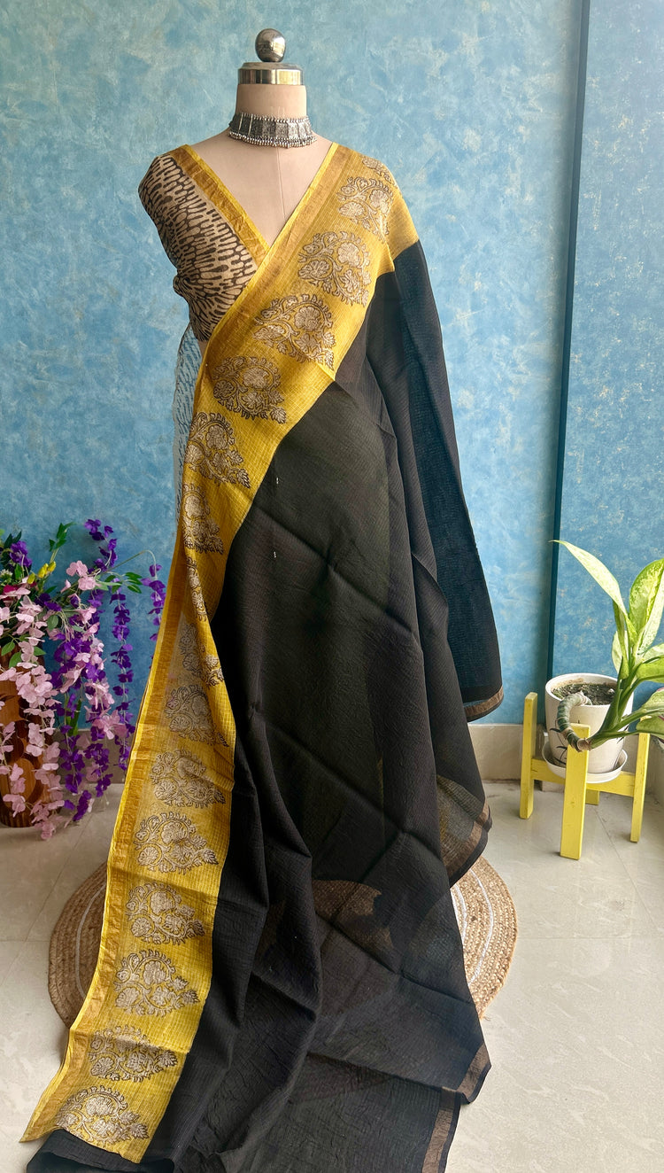 Black HandBlock Printed Kota Sari