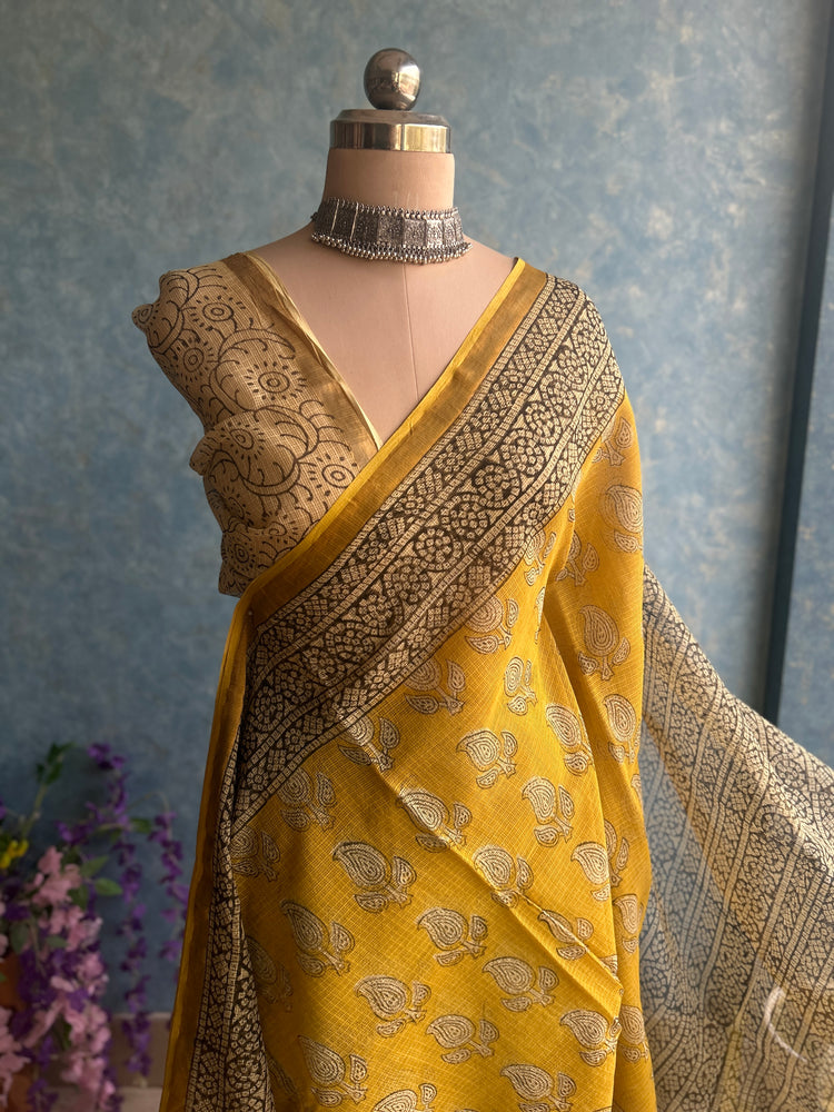 Yellow HandBlock Printed Kota Sari