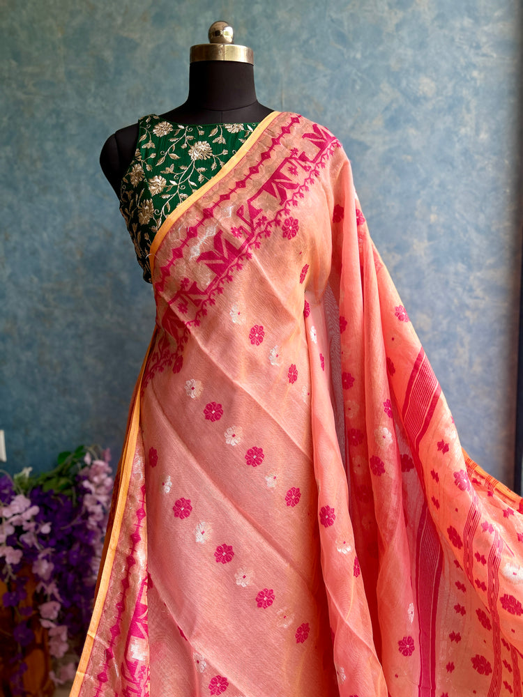 Blushing Peach Soft Dhakai Jamdani