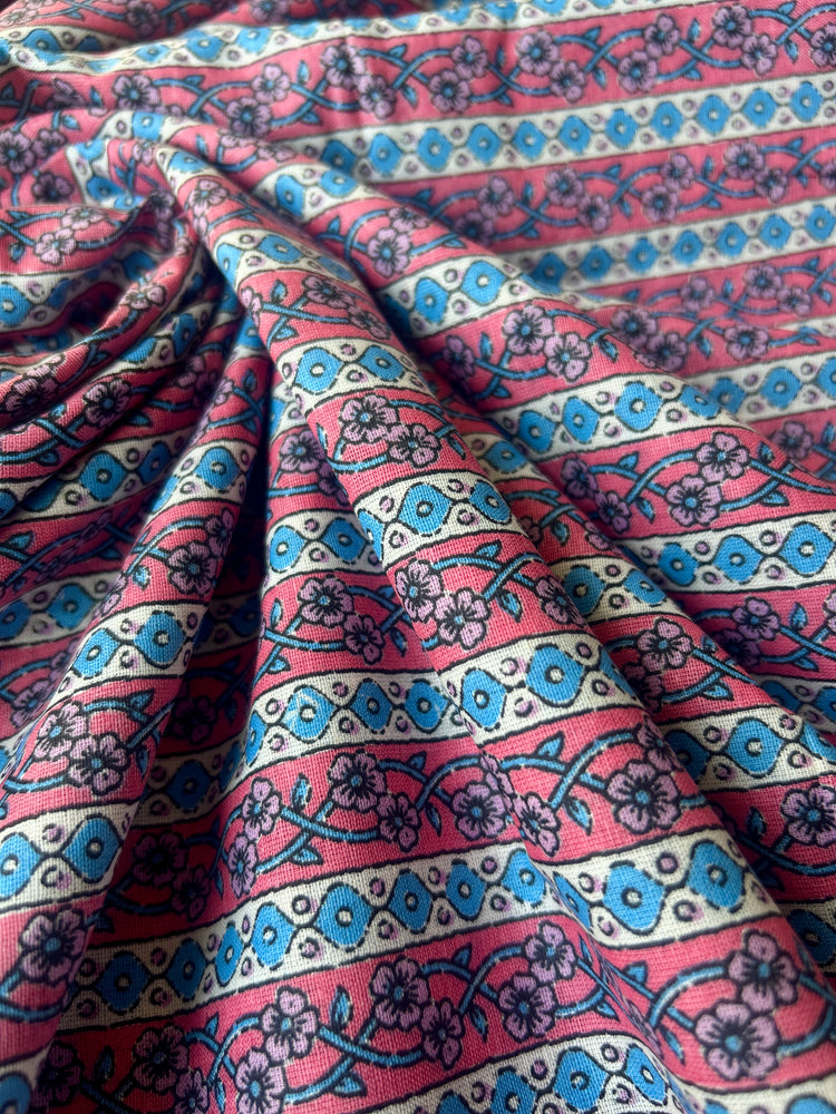 Stripes Ajrakh Printed Cotton Fabric