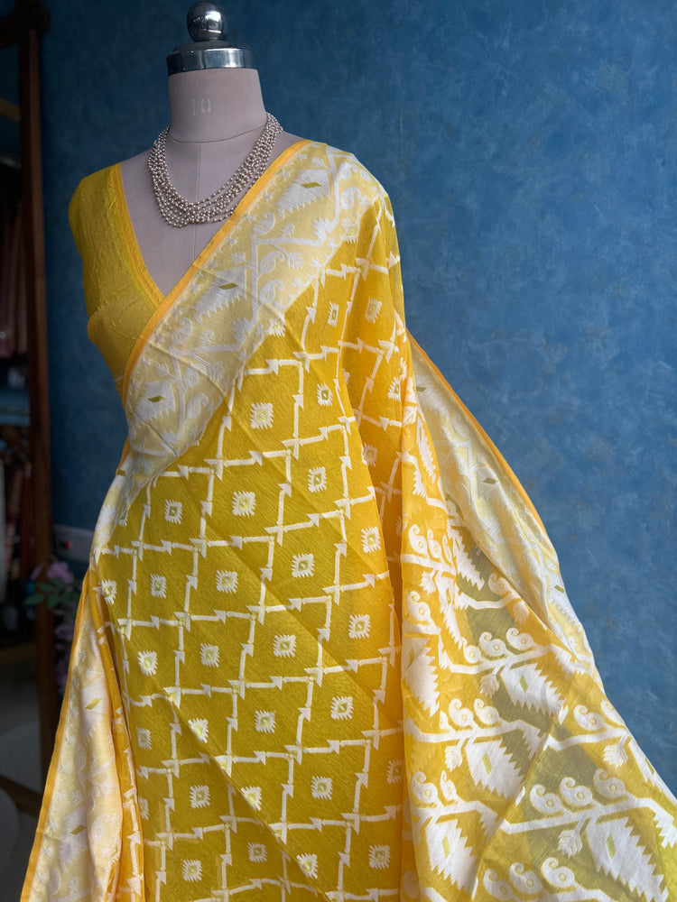 Canary Yellow Soft Dhakai Jamdani