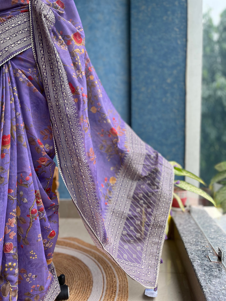 Lavender Digital Printed Chanderi Sari