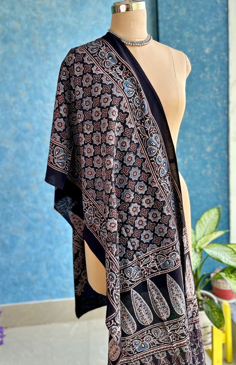 Ajrakh Block Printed Mul Stole