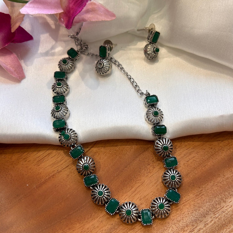 Green Kundan Oxidised Necklace Set