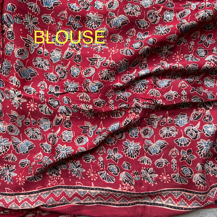 MAROON AND BLACK AJRAK BLOCK PRINTED MODAL SILK SARI