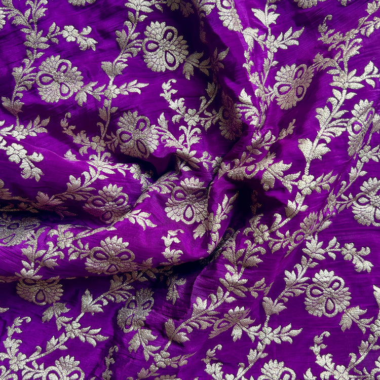 Purple Crepe Jacqaurd Zari Woven Fabric