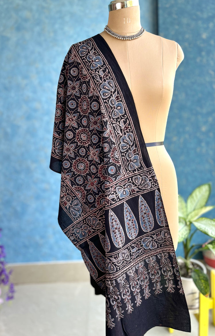 Ajrakh Block Printed Mul Stole