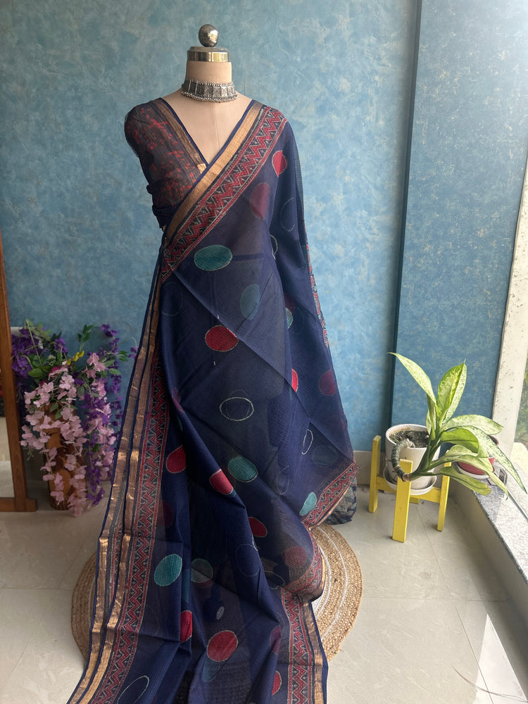Navy Blue HandBlock Printed Kota Sari