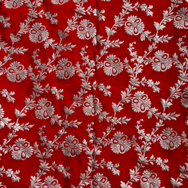 Red Crepe Jacqaurd Zari Woven Fabric