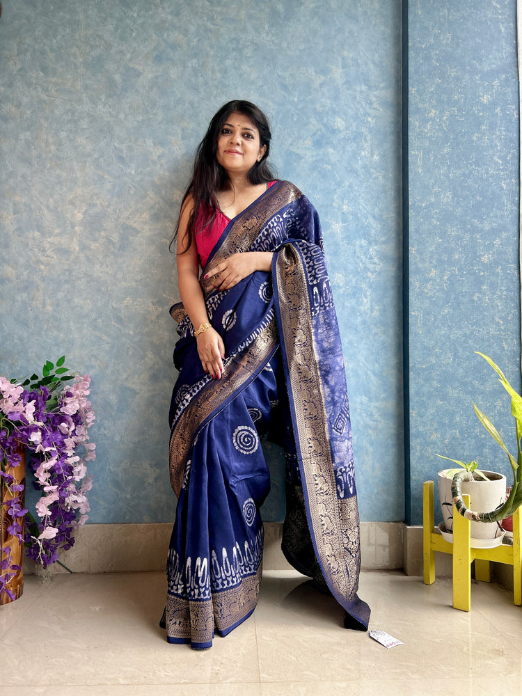 PURPLE AJRAK BLOCK PRINTED DOLA SILK SARI