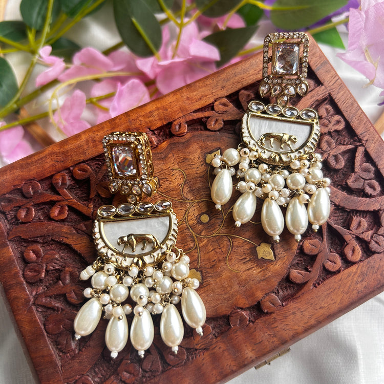 Hasrat- Gold Plated White Earrings