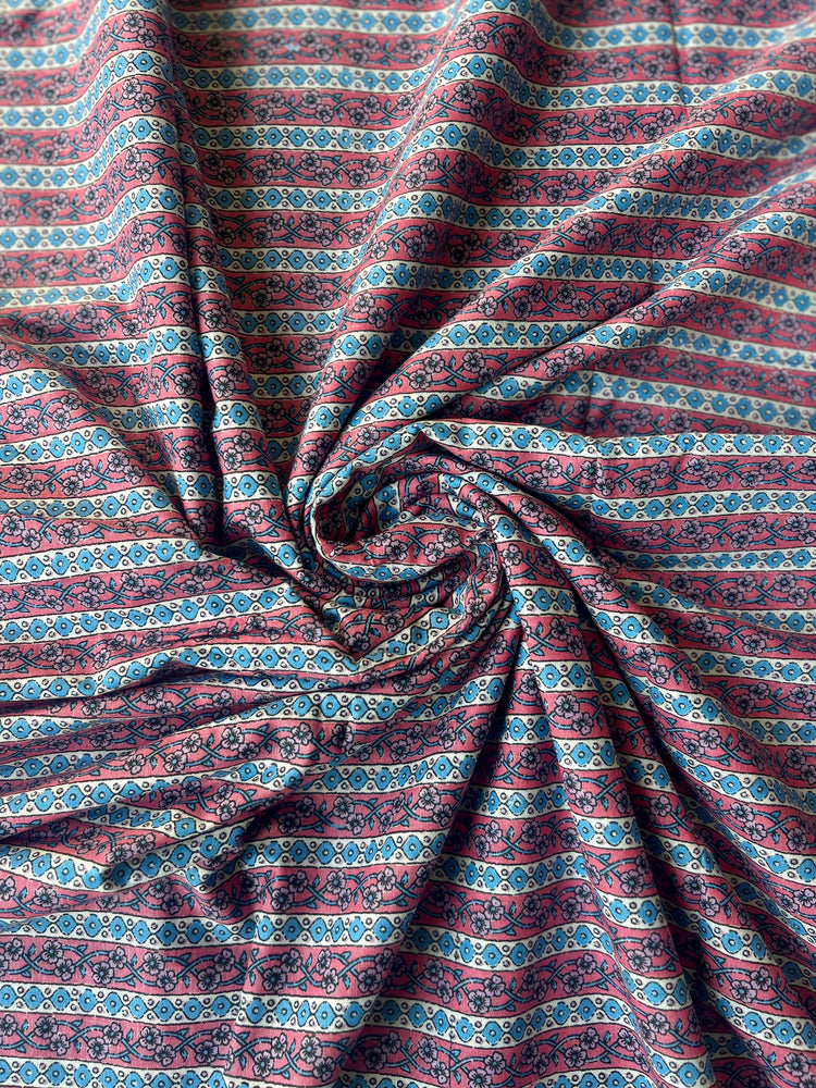 Stripes Ajrakh Printed Cotton Fabric