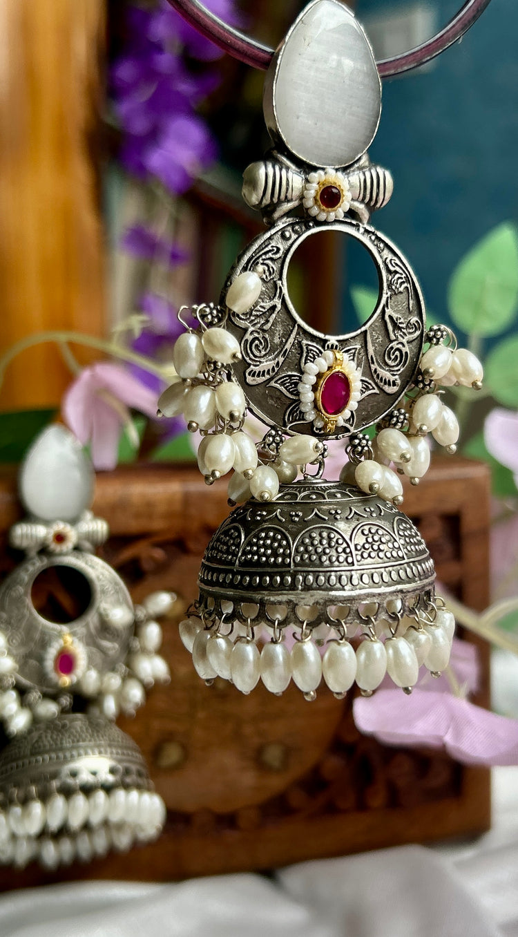 White Silver Oxidised Jhumka