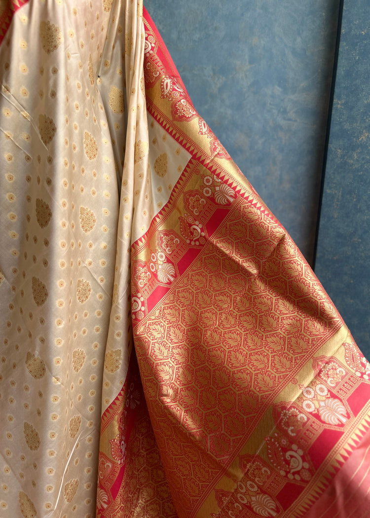 Golden Zari Red Soft Silk Sari