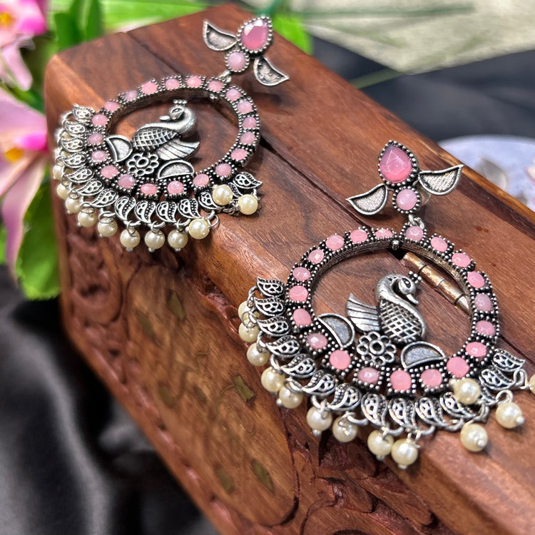 Baby Pink Silver Oxidised Earrings