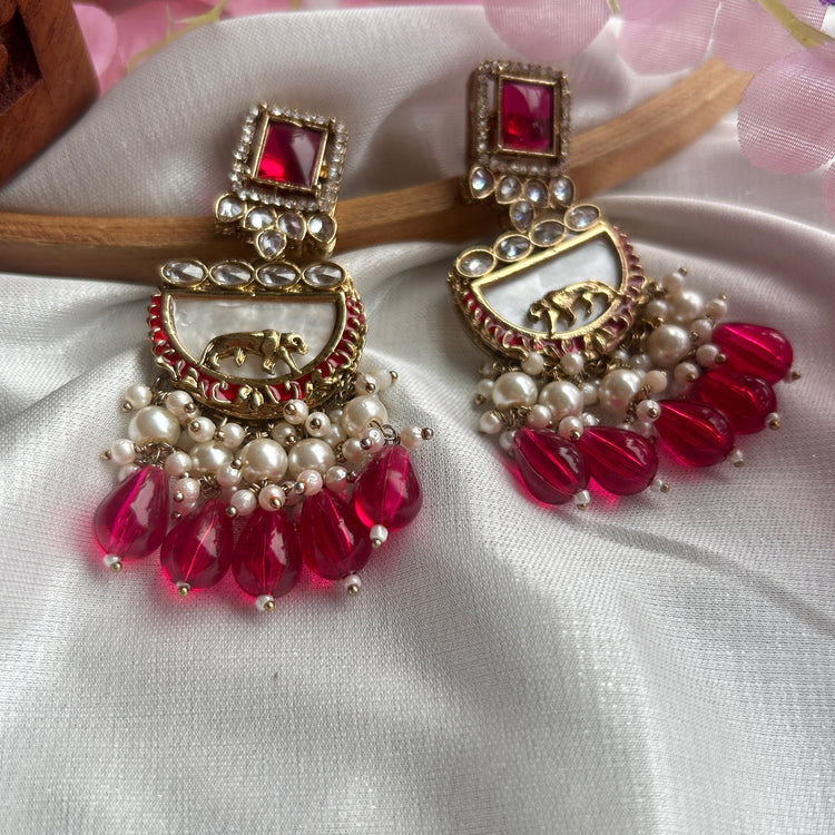 Aks - Gold Plated Pink Earrings