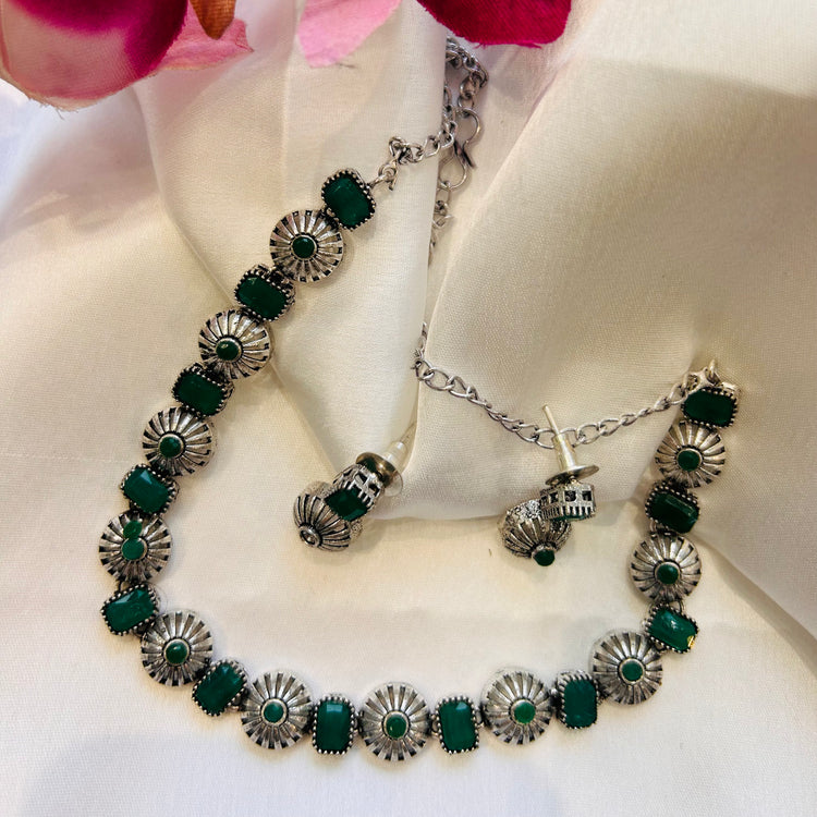 Green Kundan Oxidised Necklace Set