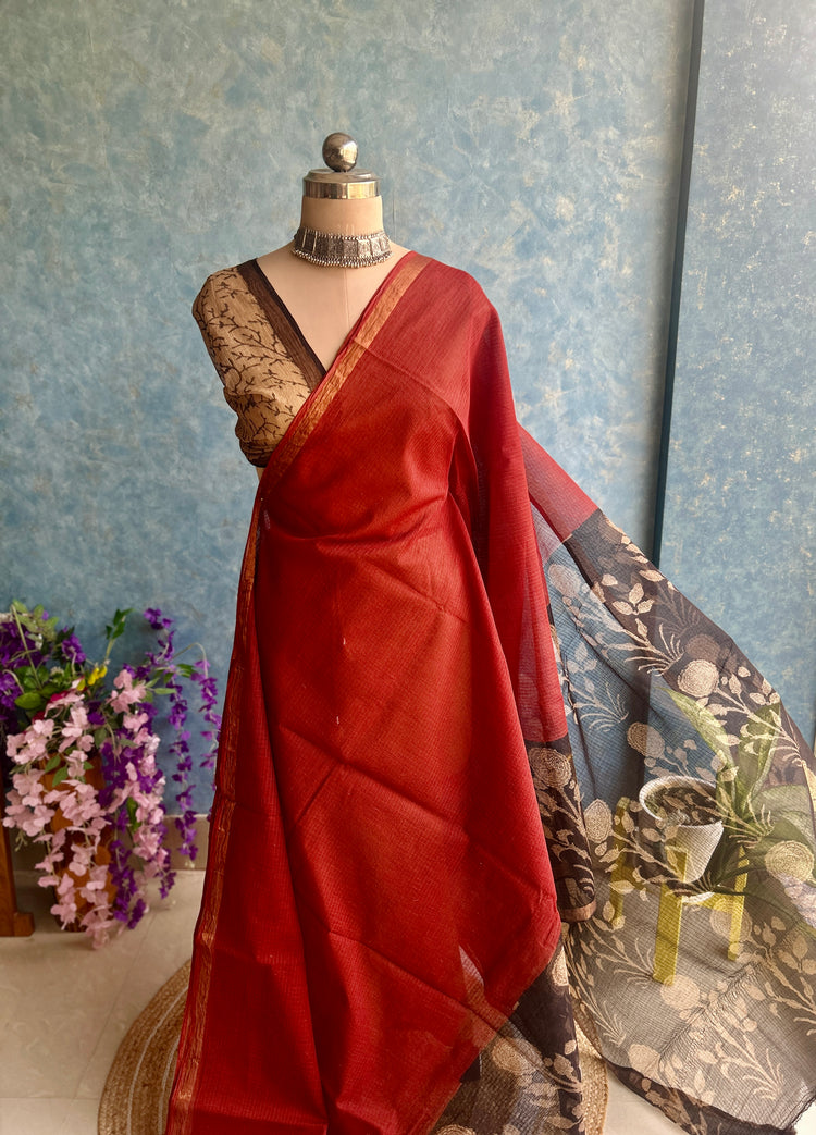 Rust HandBlock Printed Kota Sari