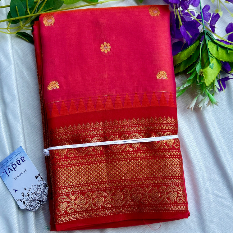 Raspberry Dual Tone Kuttu Border Kanchi Silk Sario
