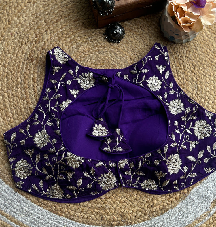 Purple Zari Work Designer Blouse