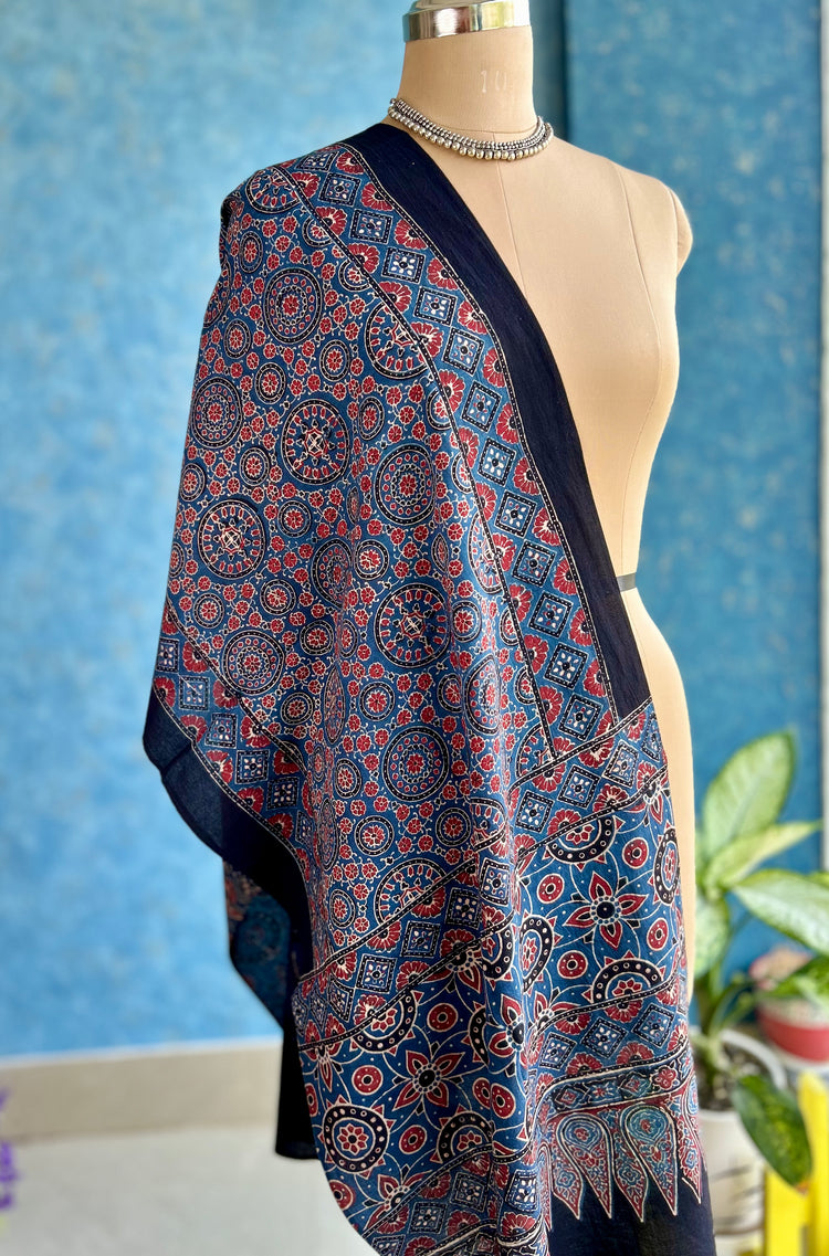Ajrakh Block Printed Mul Stole