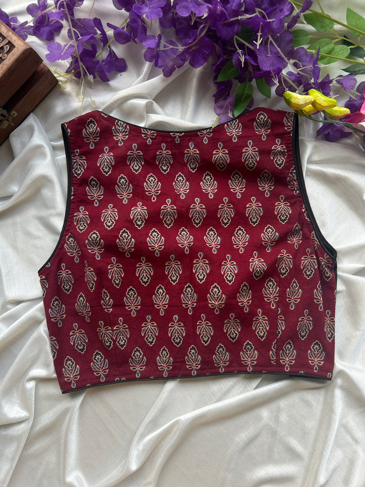Maroon Ajrakh Printed Cotton Blouse