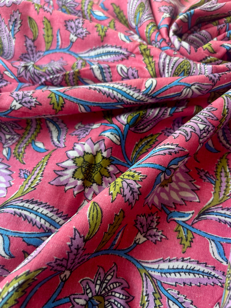 Dark Peach Floral Printed Cotton Fabric