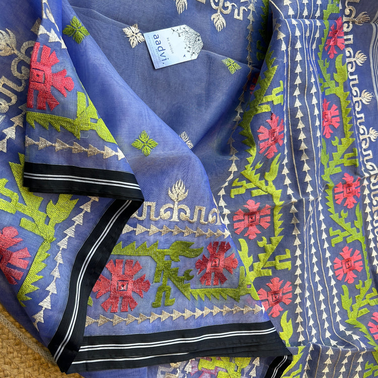 Purple Resham Silk Muslin Jamdani Saree