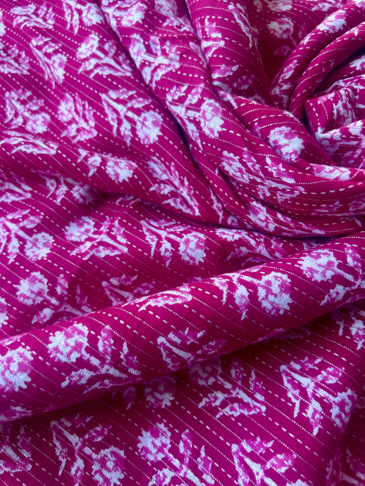 Pink Ajrakh Print with kantha on Cotton Fabric