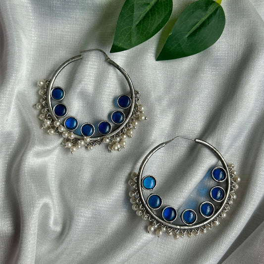 Green Silver Oxidised Earrings