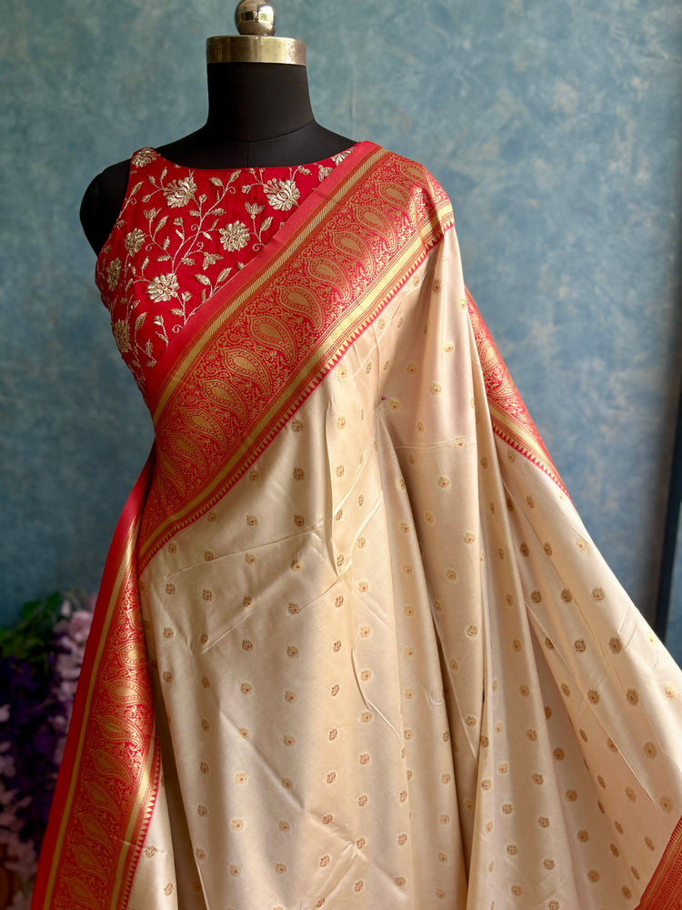 Golden Red Soft Silk Sari