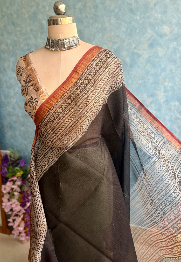 Black HandBlock Printed Kota Sari