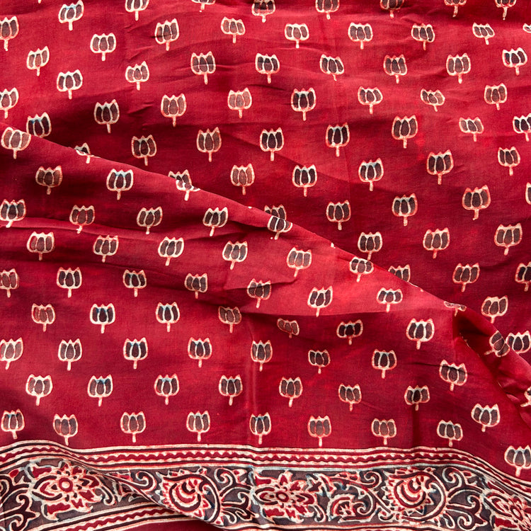 RUSTIC RED AJRAK BLOCK PRINTED MODAL SILK SARI