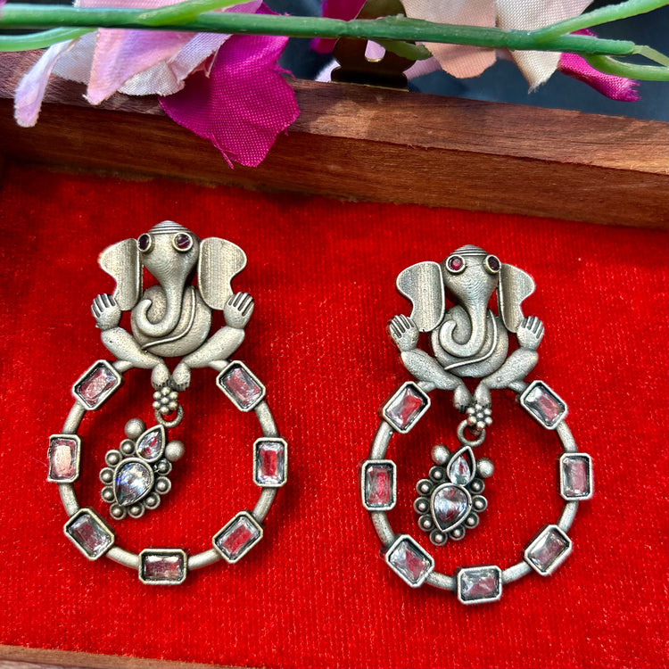Ganesh Silver Oxidised Earrings