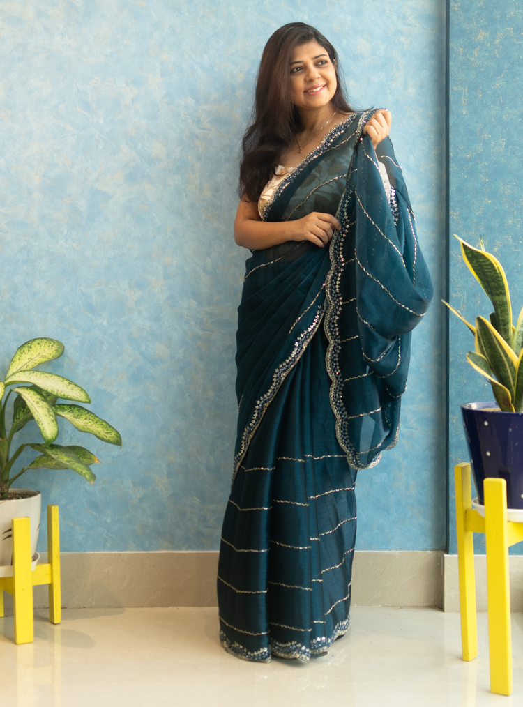 Prussian Hand Embroidery on Jimmy Choo Sari