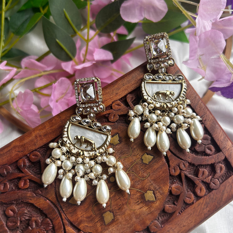 Hasrat- Gold Plated White Earrings