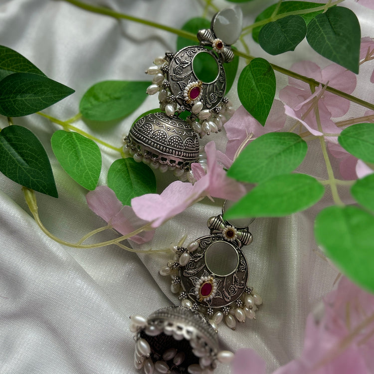 White Silver Oxidised Jhumka