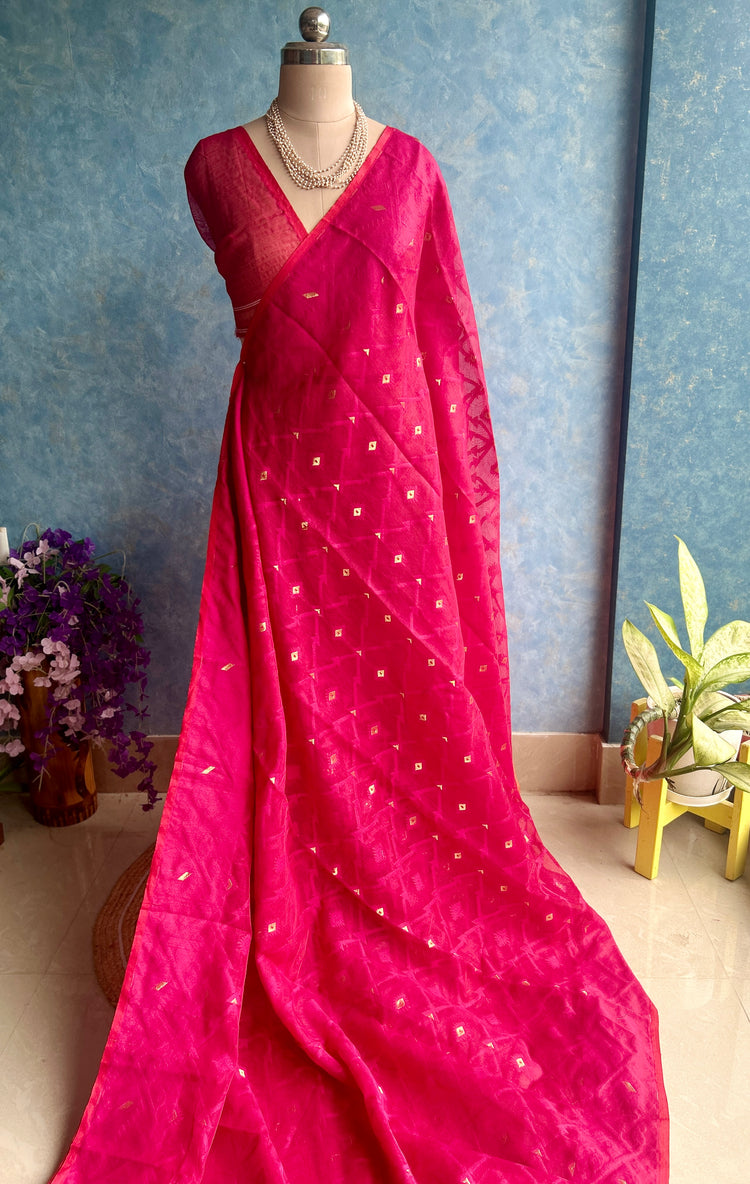 Pink Orange Soft Dhakai Jamdani