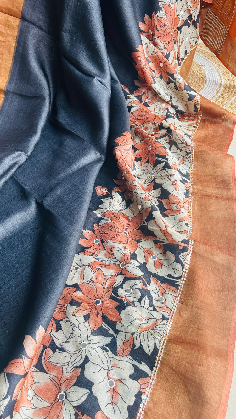 Black ScreenPrint on Pure Tussar Silk