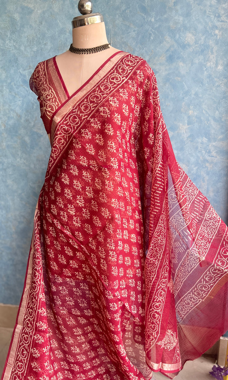 Maroon HandBlock Printed Kota Sari